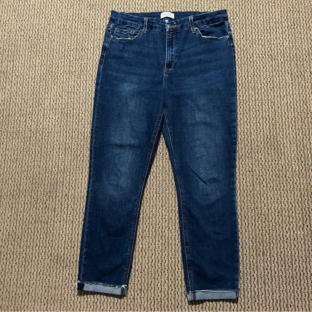 Pistola Cropped Skinny Blue Jeans Medium Wash Raw Cuffed Hem